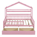 Wooden Full Size House Bed With 2 Drawers,Kids Bed With Storage Shelf, Pink Pink Wood