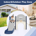 Kids Slide Playset Structure 7 In 1, Freestanding Space Set With Slide, Arch Tunnel, Ring Toss And Basketball Hoop, Toy Storage Organizer For Toddlers, Kids Climbers Playground Blue Grey Hdpe