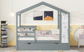 Twin Size Wood House Bed With Fence And Writing Board, Gray Gray Solid Wood