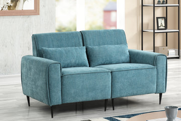 Valentina 62" Blue Chenille Loveseat With Metal Legs And Throw Pillows Blue Chenille
