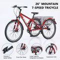 Adult Tricycle Bike,7 Speed Mountain Tricycle,26 Inch 3 Wheels,Comfortable Widen Saddle,Rear Integrated Shopping Basket Red Steel