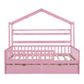 Wooden Full Size House Bed With 2 Drawers,Kids Bed With Storage Shelf, Pink Pink Wood