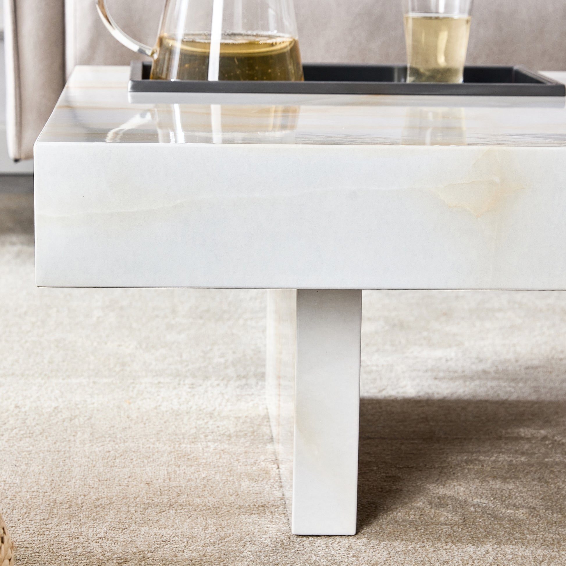 A Modern And Practical Coffee Table With Imitation Marble Patterns, Made Of Mdf Material. The Fusion Of Elegance And Natural Fashion 47.2"* 23.6"* 12 " White Mdf