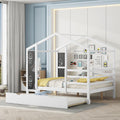 Full Size Wood House Bed With Fence And Writing Board, White White Solid Wood