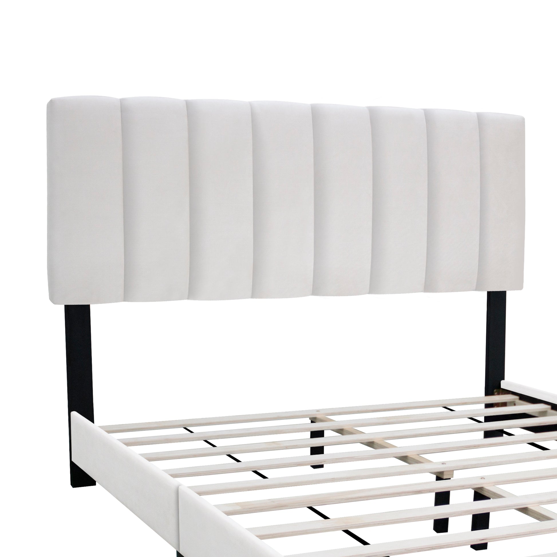 White Queen Size Upholstered Bed Frame With Adjustable Headboard, Chenille Fabric, Clean White Style Modern Popular Style Suitable For Any Room Designs Box Spring Not Required Queen White Wood Espresso Bedroom American Design,British,Contemporary,Modern