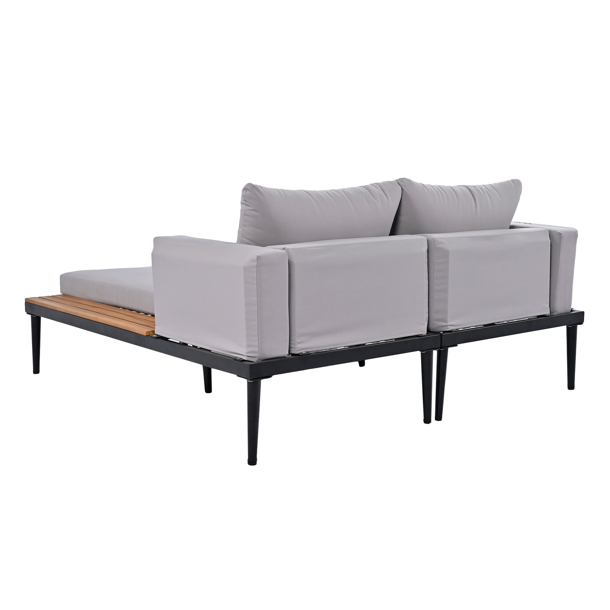 Modern Outdoor Daybed Patio Metal Daybed With Wood Topped Side Spaces For Drinks, 2 In 1 Padded Chaise Lounges For Poolside, Balcony, Deck, Gray Yes Lounge Gray Weather Resistant Frame Fade