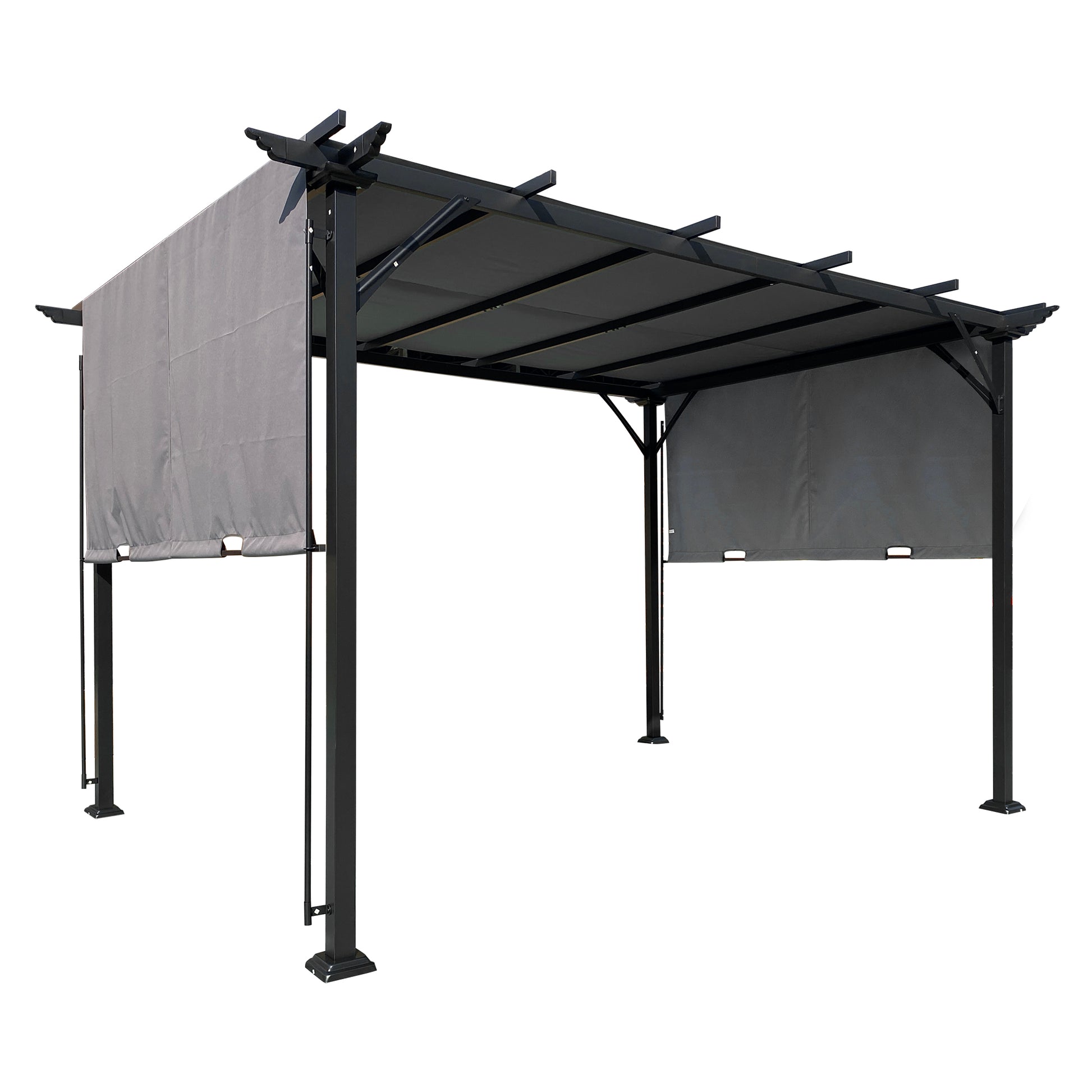 9.5 X 12 Ft Outdoor Pergola Patio Gazebo,Retractable Shade Canopy,Steel Frame Grape Gazebo,Sunshelter Pergola For Gardens,Terraces,Backyard Grey Grey Steel