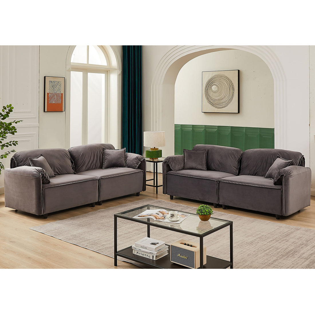 Luxury Modern Style Living Room Upholstery Sofa, Velvet Grey Velvet Wood Primary Living Space Wood