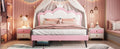 Full Size Princess Bed With Crown Headboard And 2 Drawers, Full Size Platform Bed With Headboard And Footboard,White Pink Pink Pu