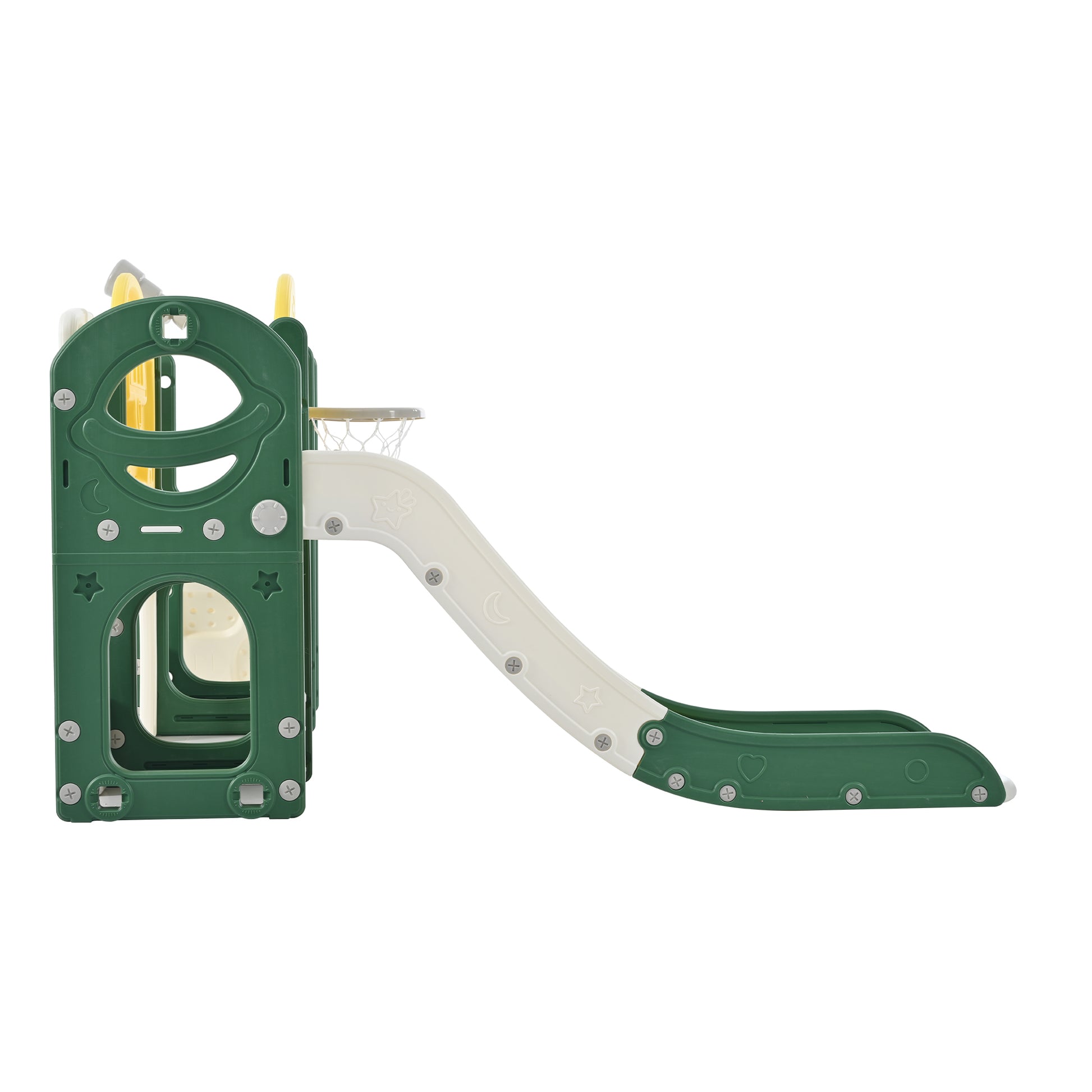 Kids Slide Playset Structure 9 In 1, Freestanding Space Set With Slide, Arch Tunnel, Ring Toss, Drawing Whiteboardl And Basketball Hoop For Toddlers, Kids Climbers Playground Yellow Hdpe Indoor & Outdoor Use