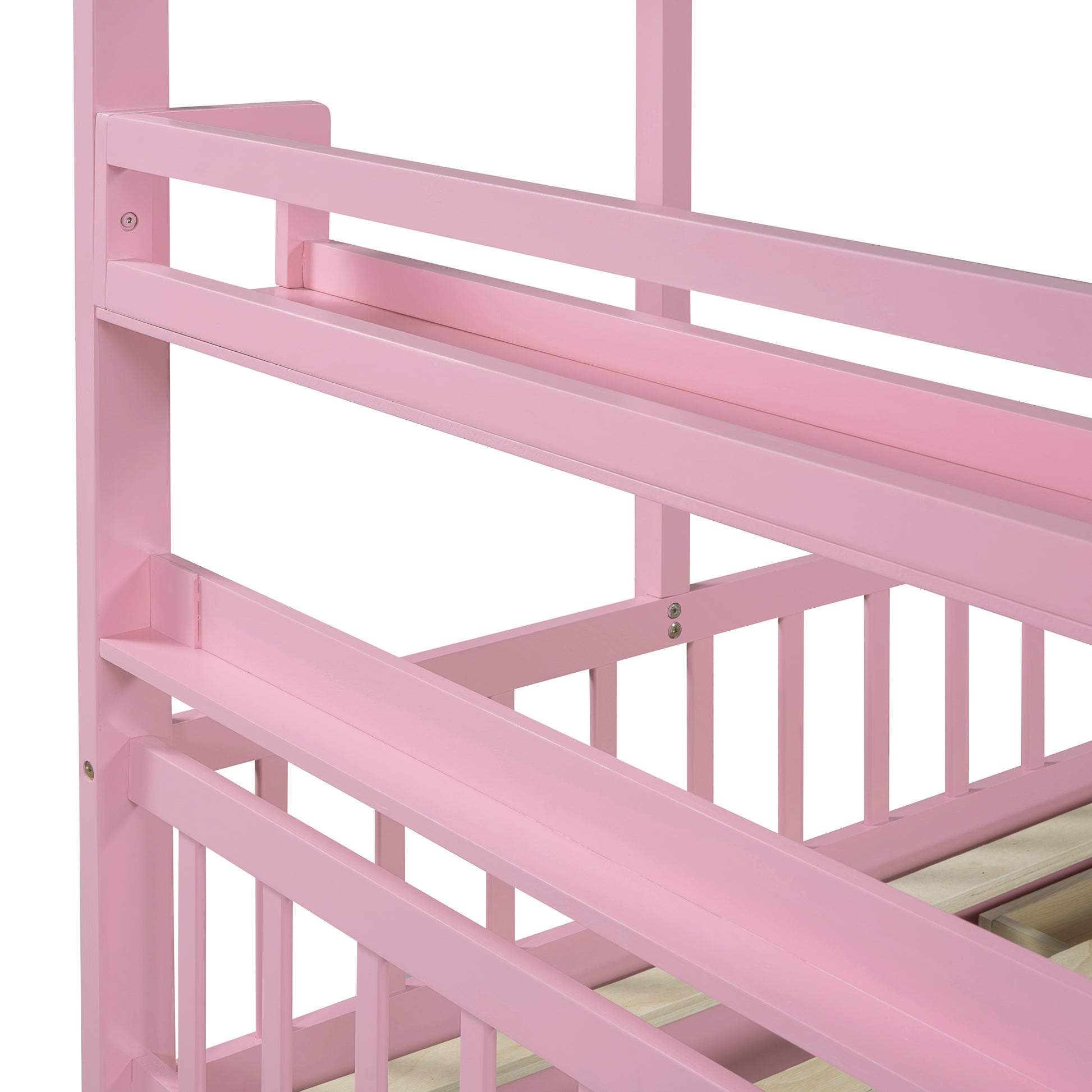 Wooden Full Size House Bed With 2 Drawers,Kids Bed With Storage Shelf, Pink Pink Wood