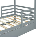 Twin Size Wood House Bed With Fence And Writing Board, Gray Gray Solid Wood