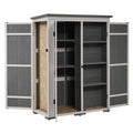Outdoor 5.5Ft Hx4.1Ft L Wood Storage Shed, Garden Tool Cabinet With Waterproof Asphalt Roof, Four Lockable Doors, Multiple Tier Shelves, White And Gray White Gray Water Resistant Frame Garden &