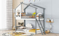 Twin Over Twin Bunk Bed Wood Bed With Roof, Window, Ladder,Gray Old Sku :Lt100008Aae Twin Gray Solid Wood