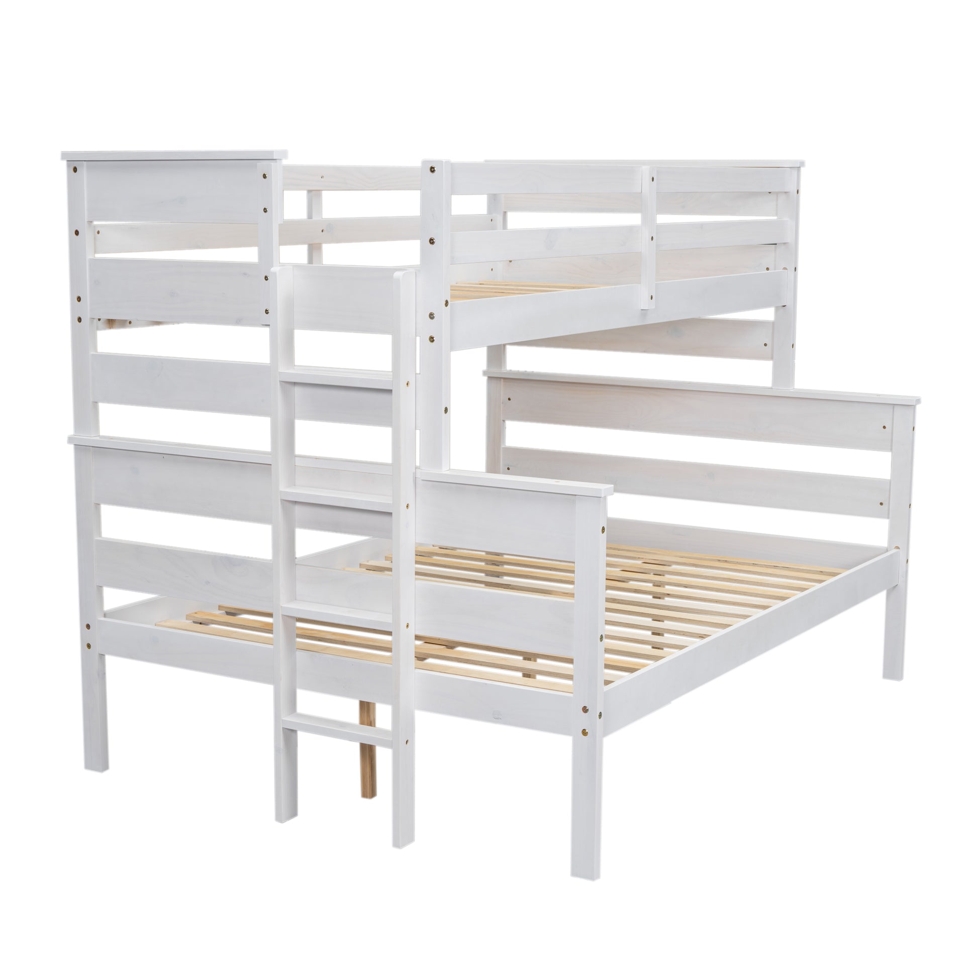 Wood Twin Over Full Bunk Bed With Ladder, White Twin Box Spring Not Required White Solid Wood Mdf