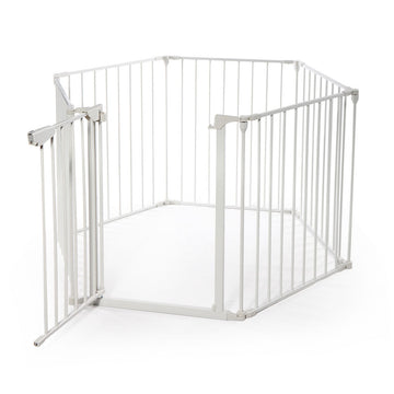 6 Panel Metal Baby Playpen Fireplace Safety Fence W Walk Through Door In 2 Directions, 5 In 1 Extra Wide Barrier Gate For Indoor Baby Pet Christmas Tree, White White Metal