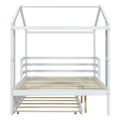 Full Size Wood House Bed With Fence And Writing Board, White White Solid Wood