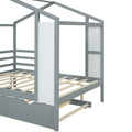 Full Size Wood House Bed With Fence And Writing Board, Gray Gray Solid Wood