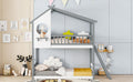 Twin Over Twin Bunk Bed Wood Bed With Roof, Window, Ladder,Gray Old Sku :Lt100008Aae Twin Gray Solid Wood