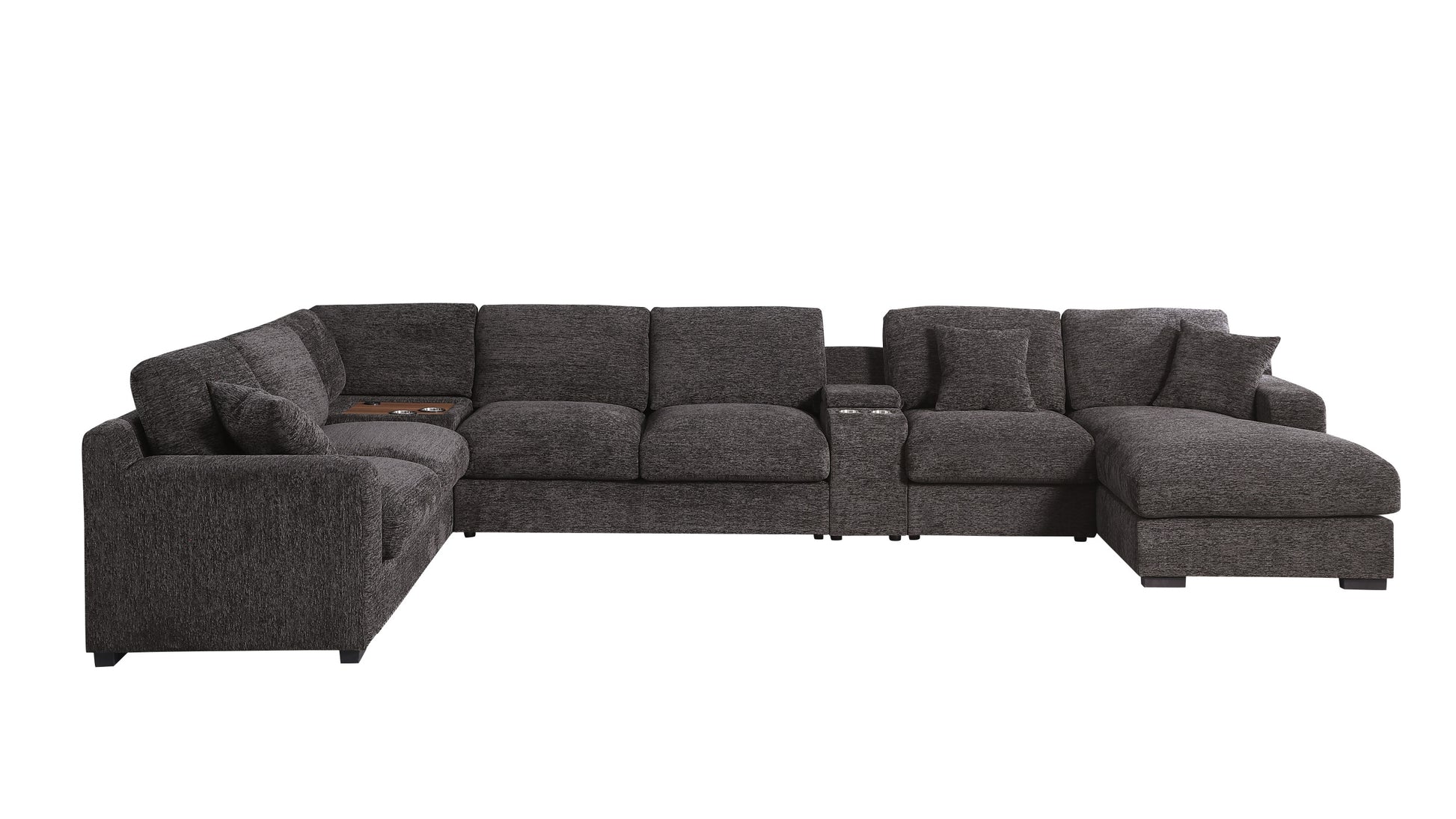 Celine 141.5" Gray Chenille Fabric Corner Sectional Sofa With Right Facing Chaise, Cupholders, And Charging Ports Gray Chenille