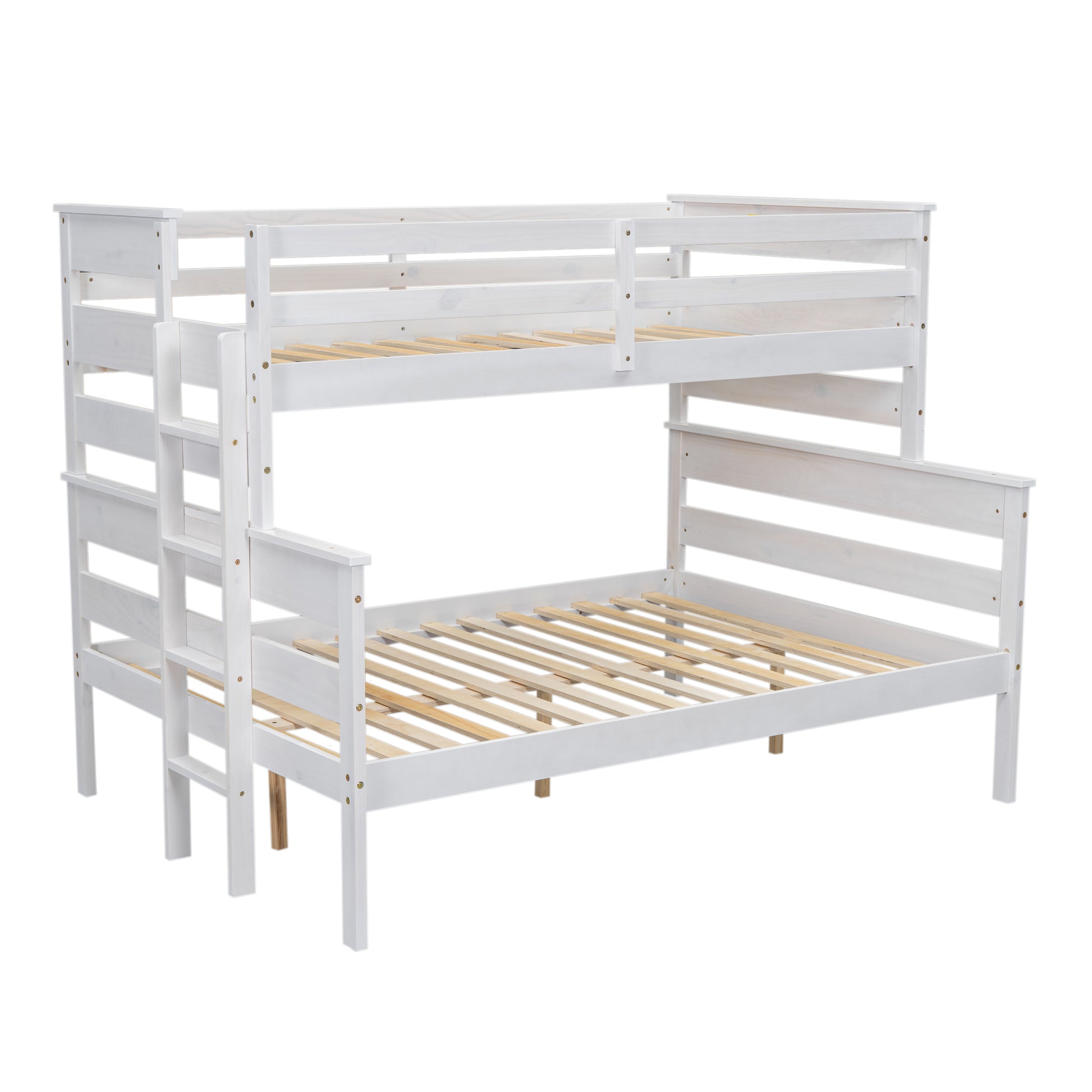 Wood Twin Over Full Bunk Bed With Ladder, White Twin Box Spring Not Required White Solid Wood Mdf