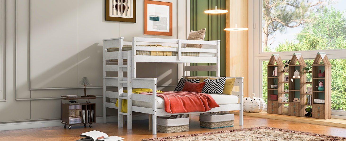 Wood Twin Xl Over Queen Bunk Bed With Ladder, White Box Spring Not Required White Wood Bedroom Bunk Solid Wood Mdf