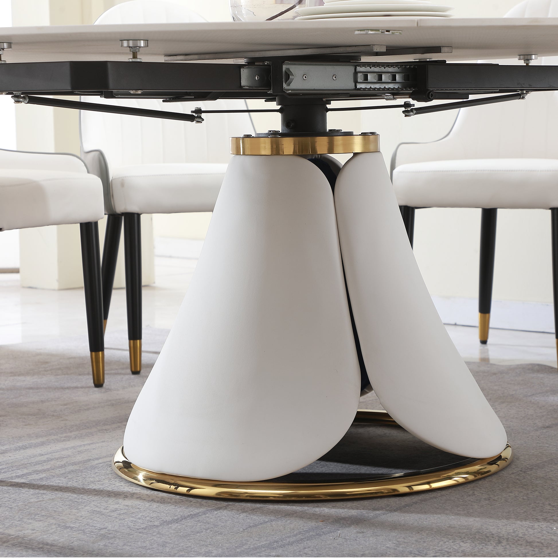 Fashion Modern Sinntered Stone Dining Table With Simple And Multi Functional Retractable Dining Table White Sintered Stone