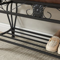 Shoe Rack Bench For Entryway, Industrial Bench, Rustic Shoe Rack For Small Spaces, Upholstered Entryway Bench, Multipurpose Entryway Antique Brown Fabric Metal