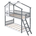 Twin Over Twin Bunk Bed Wood Bed With Roof, Window, Ladder,Gray Old Sku :Lt100008Aae Twin Gray Solid Wood