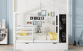 Full Size Wood House Bed With Fence And Writing Board, White White Solid Wood
