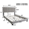 Gray Queen Size Adjustable Upholstered Bed Frame, Vintage Style And Clean Line Design, Popular Style Box Spring Not Required Queen Gray Wood Espresso Bedroom American Design,Minimalist,Modern,Ultra Modern Rubberwood Adjustable Bedbase Fiber Foam And