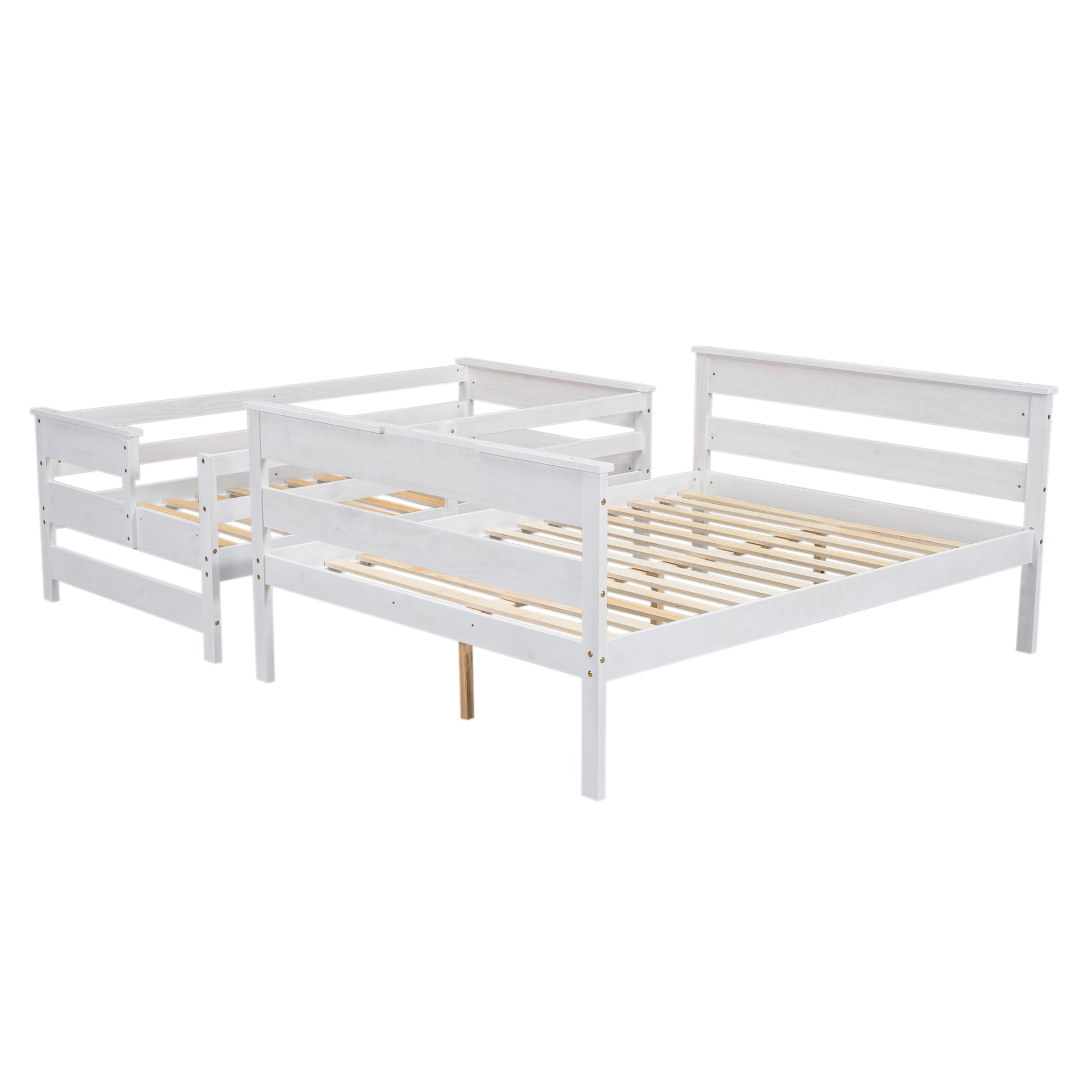 Wood Twin Over Full Bunk Bed With Ladder, White Twin Box Spring Not Required White Solid Wood Mdf