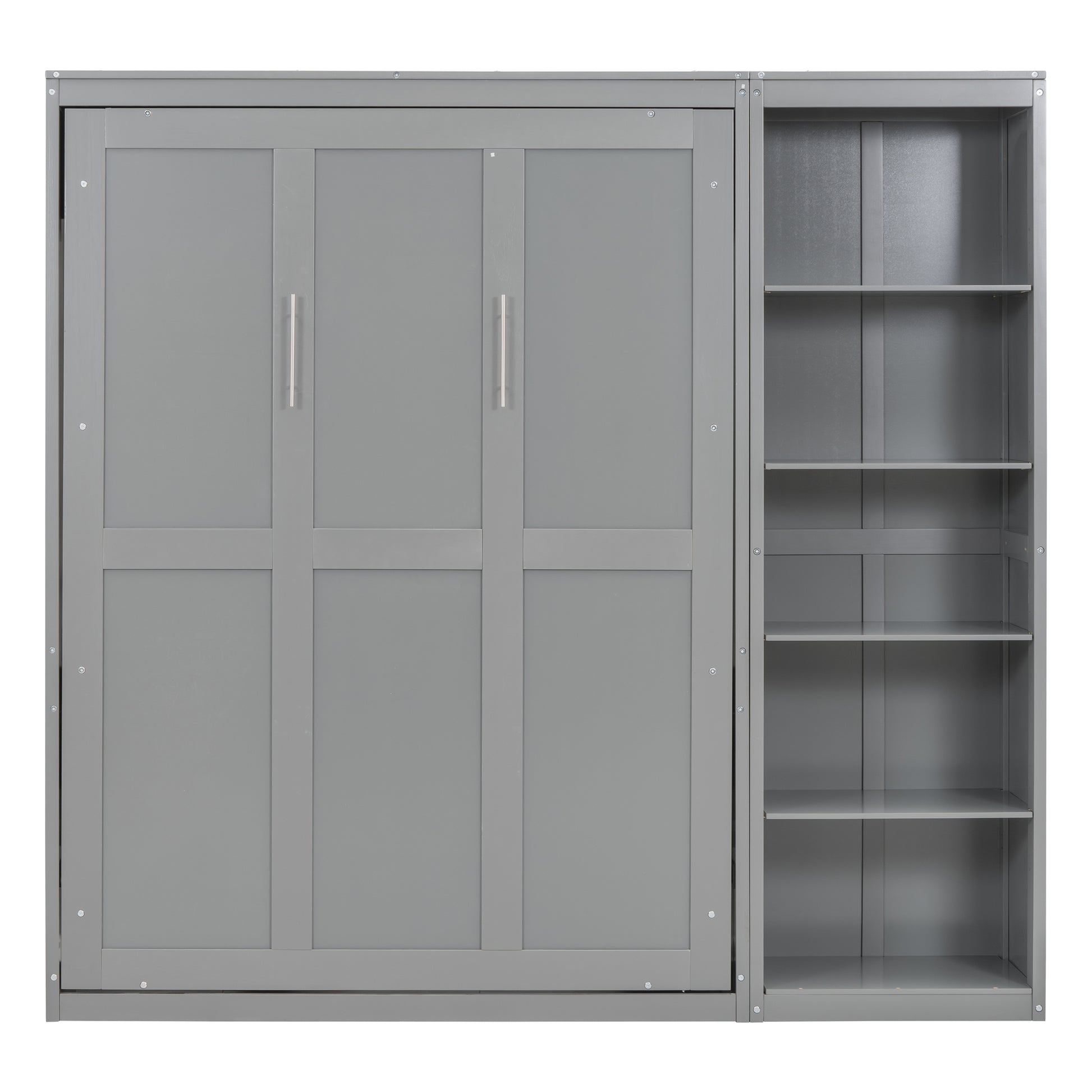 Full Size Murphy Bed Wall Bed With Shelves,Gray Gray Solid Wood Mdf