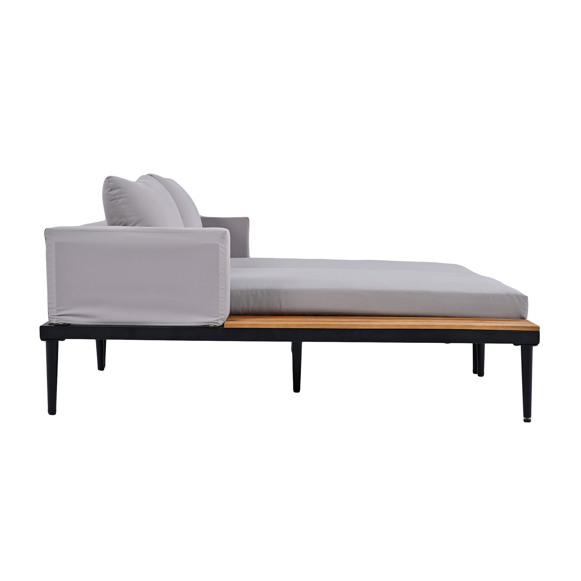 Modern Outdoor Daybed Patio Metal Daybed With Wood Topped Side Spaces For Drinks, 2 In 1 Padded Chaise Lounges For Poolside, Balcony, Deck, Gray Yes Lounge Gray Weather Resistant Frame Fade