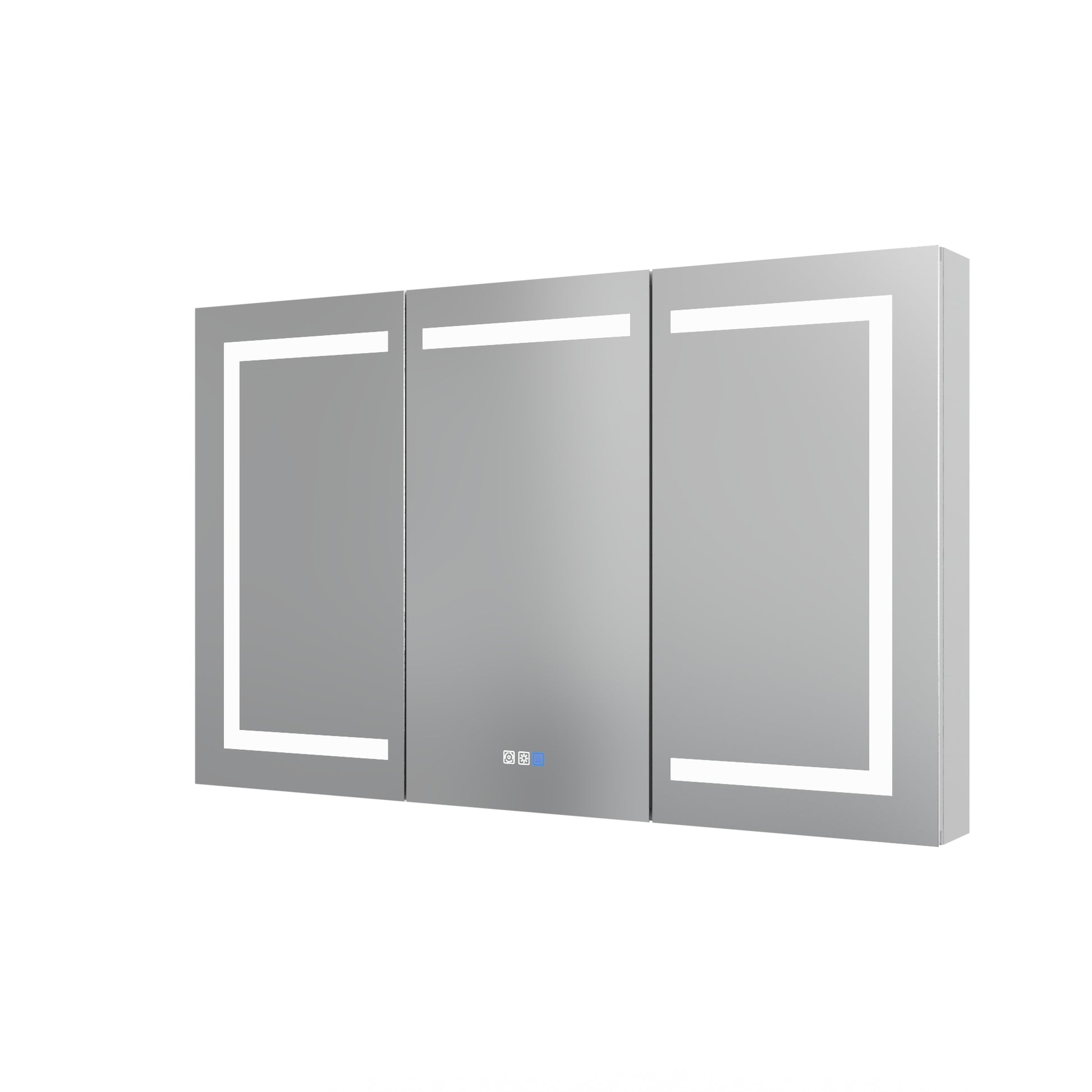 Lighted Medicine Cabinet 48 X30 Inch, Recessed Or Surface Led Medicine Cabinet,Defog,Stepless Dimming,3000K 6400K, Outlets & Usbs,The 3 Sided Mirrored Door. Silver Aluminium