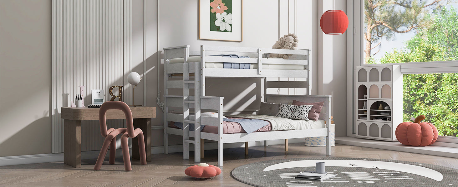 Wood Twin Over Full Bunk Bed With Ladder, White Twin Box Spring Not Required White Solid Wood Mdf