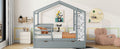 Full Size Wood House Bed With Fence And Writing Board, Gray Gray Solid Wood