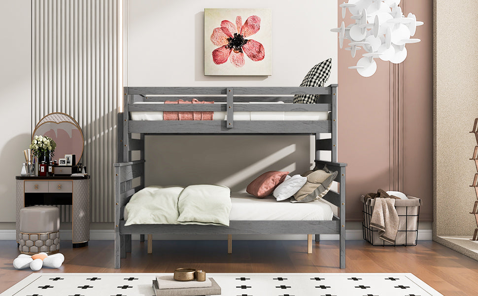 Wood Twin Over Full Bunk Bed With Ladder, Gray Twin Box Spring Not Required Gray Solid Wood Mdf