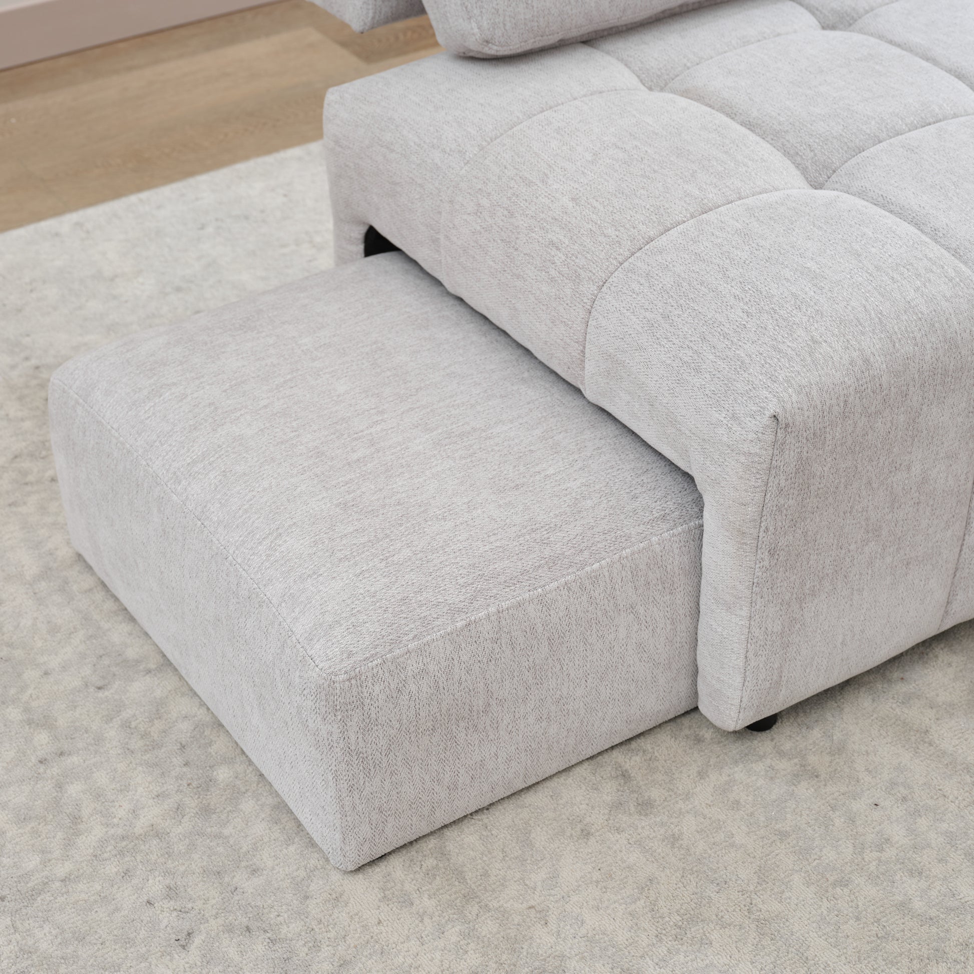 91.73" L Shaped Sofa Sectional Sofa Couch With 2 Stools And 2 Lumbar Pillows For Living Room, Light Grey Light Grey Chenille