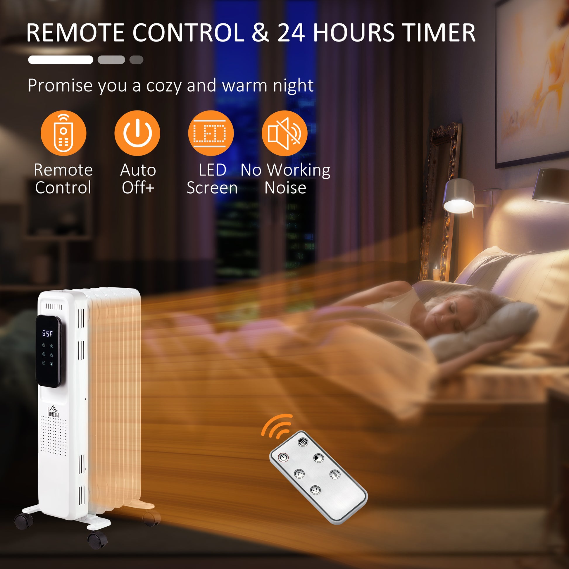 24.75" Electric Space Heater, Freestanding 161 Sq. Ft. Heater With 3 Modes, Timer, And Remote, 1500 W, White White Steel