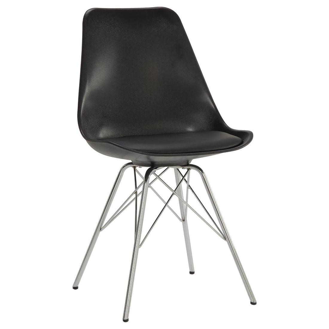 Black And Chrome Padded Dining Chair Set Of 2 Solid Black Dining Room Spot Clean Contemporary,Modern Side Chair Solid Back Metal