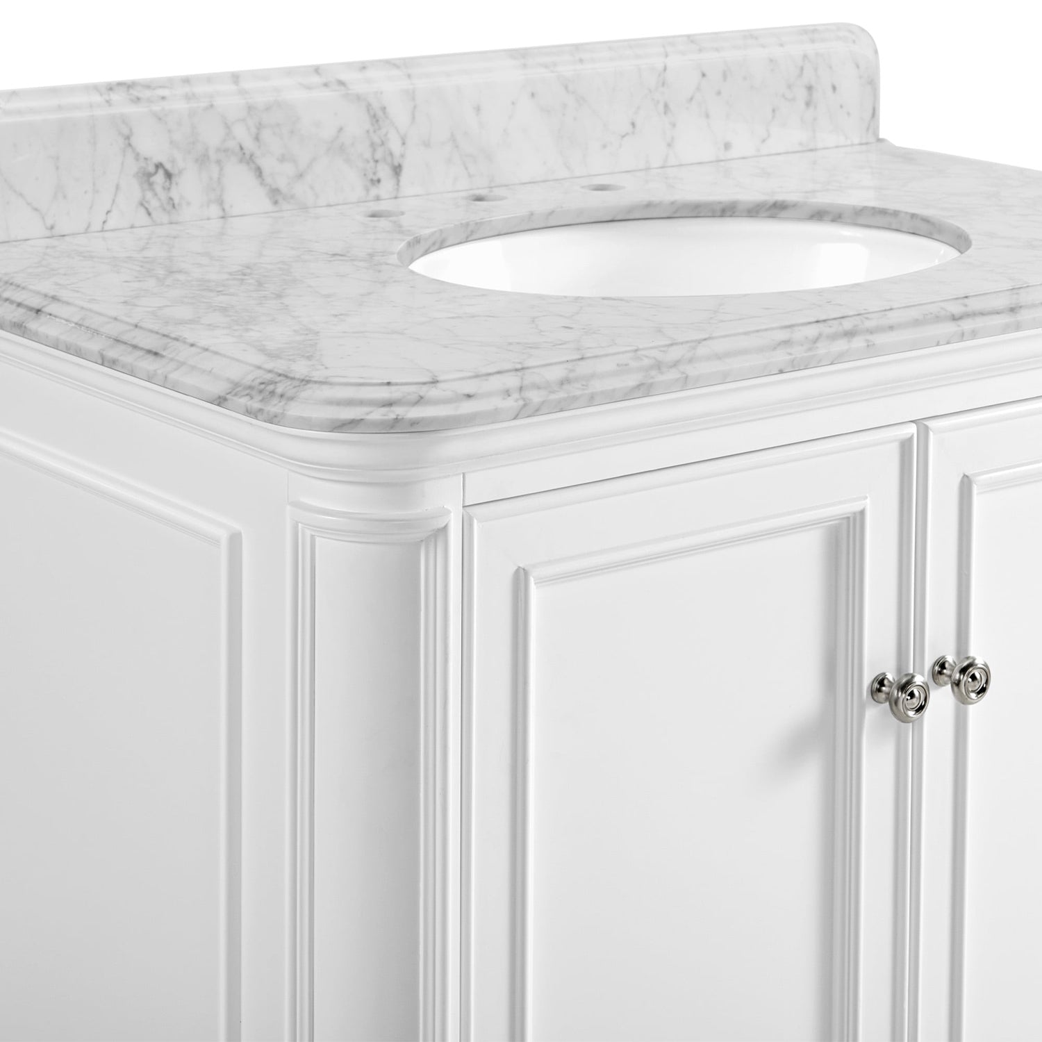 36'' Bathroom Vanity With Carrara Natural Marble Top And Backsplash, Bathroom Storage Cabinet With Doors And Drawers In White 1 White 2 Rust Resistant Bathroom Freestanding Traditional Mdf