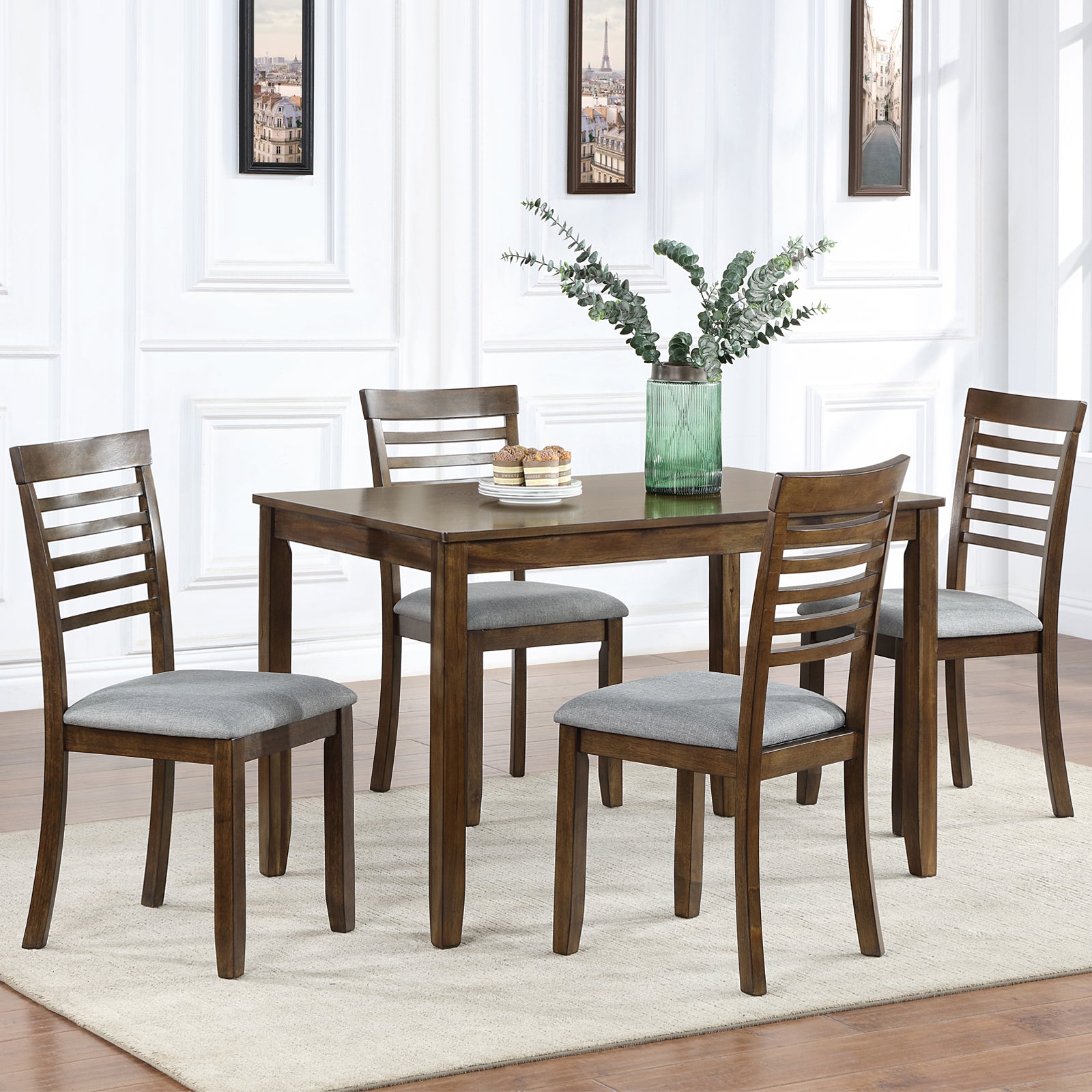 Wooden Dining Chairs Set Of 4, Kitchen Chair With Padded Seat, Upholstered Side Chair For Dining Room, Living Room, Walnut Walnut Dining Room Rubberwood Rubber Wood