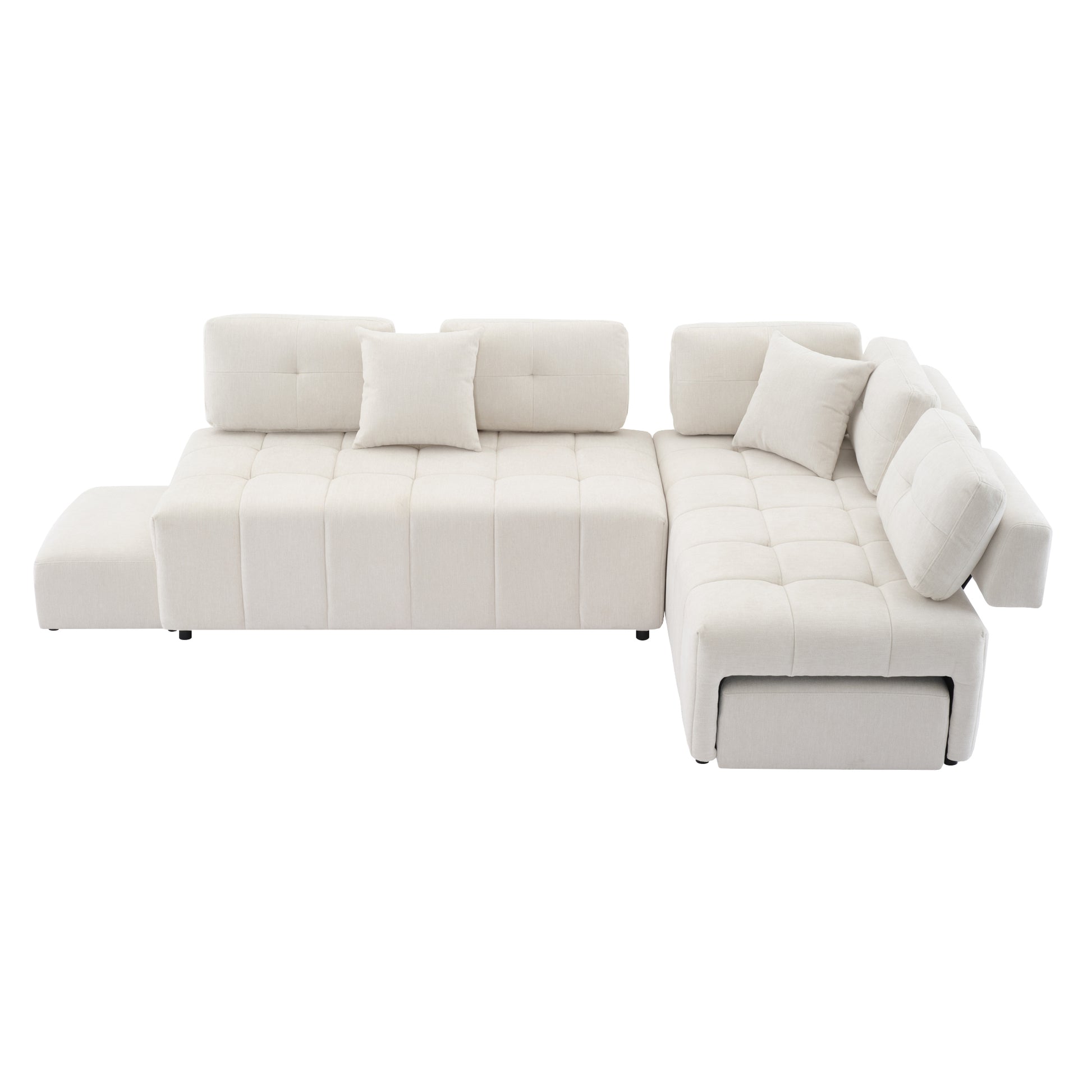 91.73" L Shaped Sofa Sectional Sofa Couch With 2 Stools And 2 Lumbar Pillows For Living Room, Biege Beige Chenille