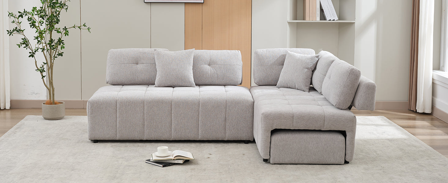 91.73" L Shaped Sofa Sectional Sofa Couch With 2 Stools And 2 Lumbar Pillows For Living Room, Light Grey Light Grey Chenille