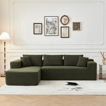 104.33" Sponge Sectional Sofa Couch For Living Room, L Shaped Modern Lamb Modular High Density Sponge Floor Sofa, Sherpa Fabric Sofa Couch With Chaise Lounge, Upholstered Corner Cloud Couch, Green Green Primary Living Space Soft Pillow Back Square Arms