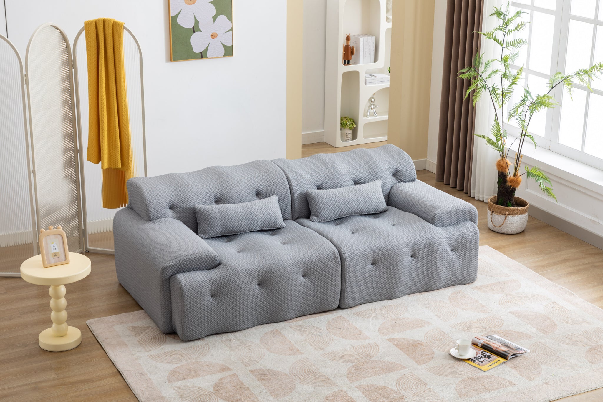 Large Size 2 Seater Sofa, Pure Foam Comfy Sofa Couch, Modern Lounge Sofa For Living Room, Apartment Light Grey Foam Spring 3 Seat