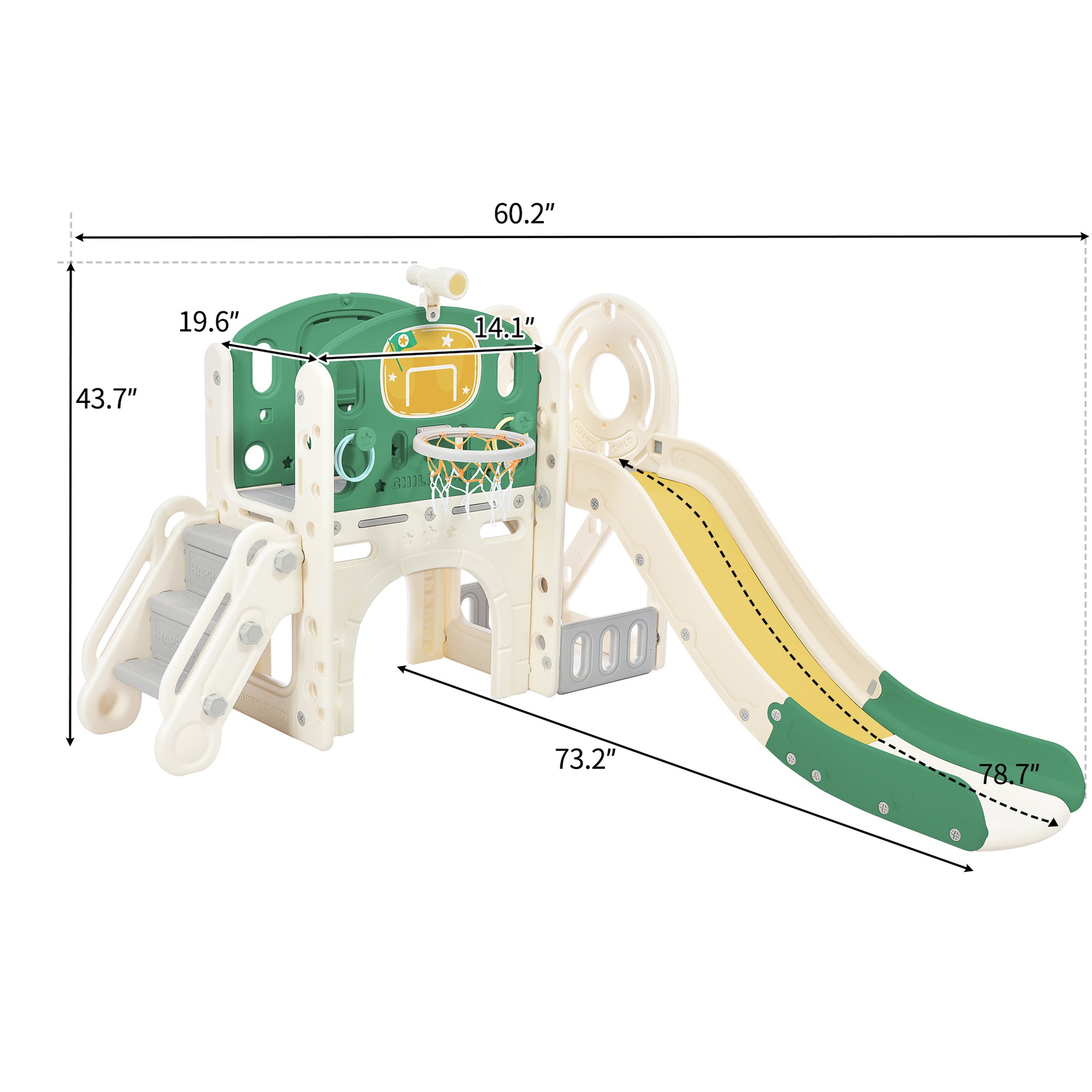 Kids Slide Playset Structure, Freestanding Castle Climbing Crawling Playhouse With Slide, Arch Tunnel, Ring Toss, And Basketball Hoop, Toy Storage Organizer For Toddlers, Kids Climbers Playground Green Hdpe