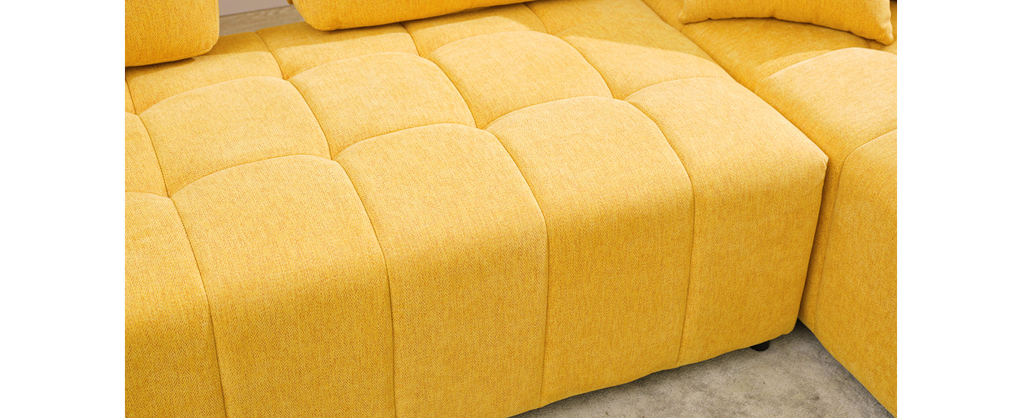 91.73" L Shaped Sofa Sectional Sofa Couch With 2 Stools And 2 Lumbar Pillows For Living Room, Yellow Yellow Chenille