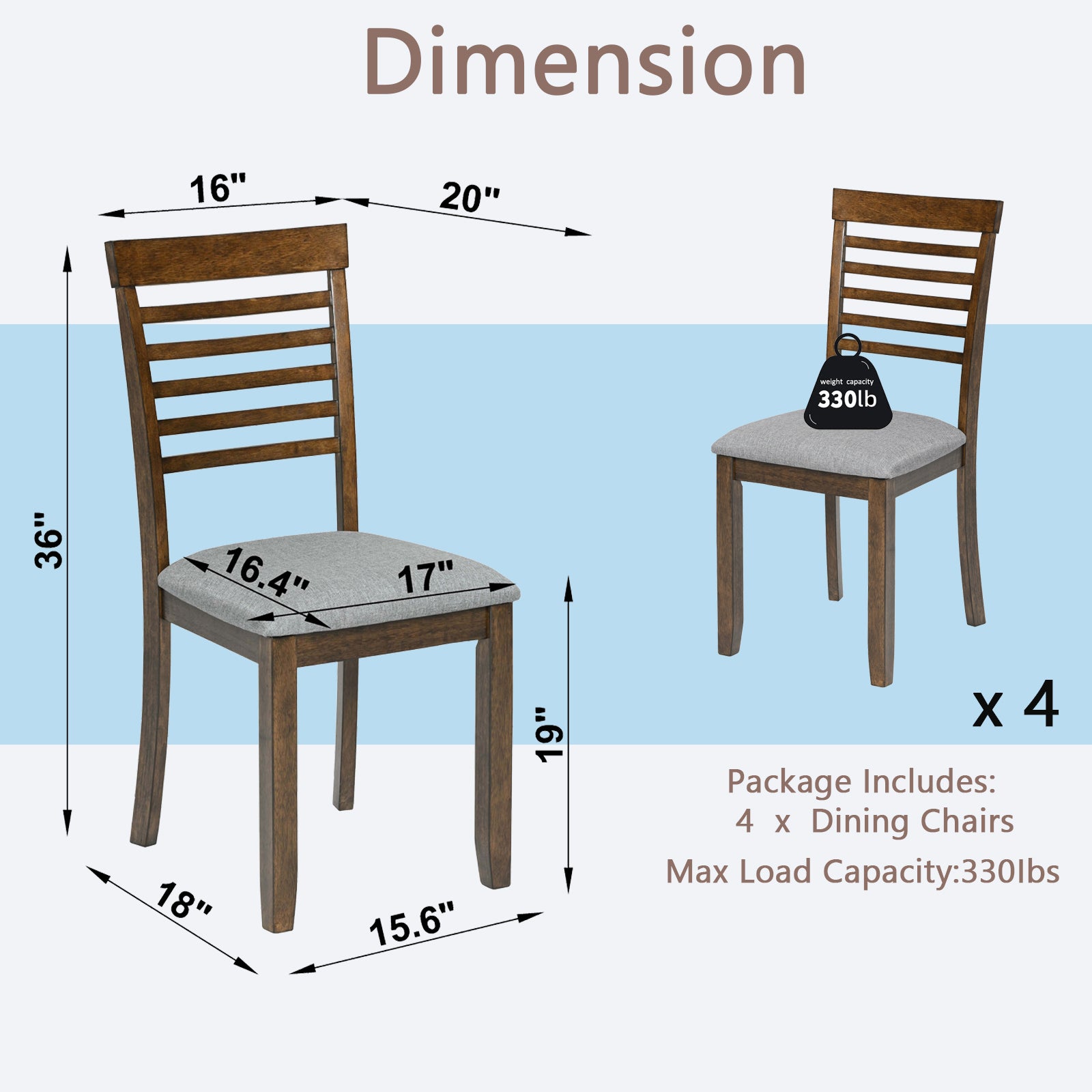 Wooden Dining Chairs Set Of 4, Kitchen Chair With Padded Seat, Upholstered Side Chair For Dining Room, Living Room, Walnut Walnut Dining Room Rubberwood Rubber Wood
